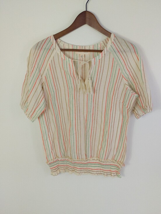 Luna Moon Tops - Luna Moon Boho Striped Smocked Peasant Blouse Size Small